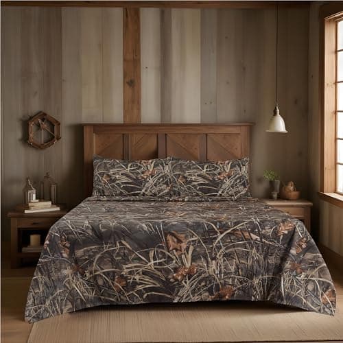 Image of Boston Linen Company Realtree Max 4 Camo Bedding Twin Sheet Set 3 Piece Polycotton Rustic Farmhouse Bedding for Lodge, Cabin & Hunting Bed Set – Perfect for Camouflage Themed Bedroom - (39"x75")