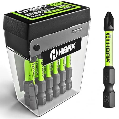 Image of Heifix 12 x 50mm PZ2 Heifix Impact Screwdriver Magnetised Drill Screw Bit Set PZ2 Pozi TicTac Box