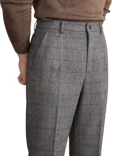 Image of Solovedress Men's Classic Suit Trousers Business Straight Fit Checked Trousers for Formal Occasions, gray, 32 W/32 L
