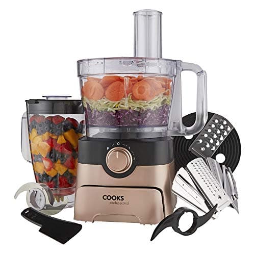 Image of Cooks Professional Food Processor 1000W with 7 Blades, 2L Mixing Bowl & 1.8L Blender Jug | Multifunction Kitchen Chopper & Blender Tool for Chopping Slicing Grating Kneading Blending | Black/Rose Gold
