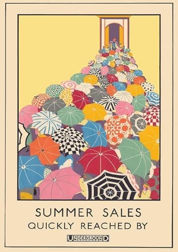 Image of RPW Vintage London Underground SUMMER SALES QUICKLY REACHED BY UNDERGROUND 1920's Wall Art Poster A4 and A3 size 250gsm Gloss Borderless print (A1)