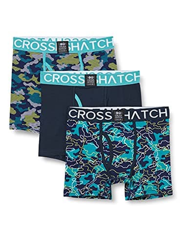Image of Crosshatch Men’s Linamo Boxer Shorts (Pack of 3), Soft Stretch Cotton Trunks with Signature Branded Waistband, Patterned Multi-Pack, Sizes S-XXL, Blue, Red, Teal