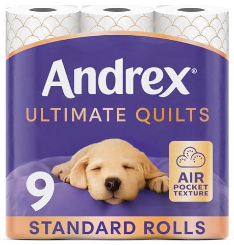 Image of Andrex Ultimate Quilts Toilet Tissue 9 Standard Toilet Rolls, Air Pocket Technology for Soft, Thick Sheets (Previously Andrex Supreme Quilts Toilet Paper) – 9 Toilet Rolls