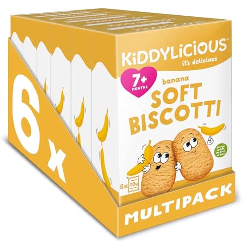 Image of Kiddylicious Banana Biscotti - Yummy Baked Snacks for Kids - Suitable for 7+ Months - 36 Packs (6x6)