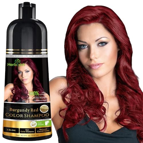 Image of Herbishh Hair Color Shampoo for Gray Hair–Natural Hair Dye Shampoo–Colors Hair in Minutes–Long lasting colour–500 ML–3-In-1 Hair Color–Ammonia-Free (Burgundy)