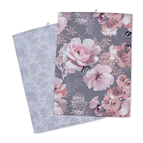 Image of Catherine Lansfield Dramatic Floral Two Pack Tea Towels Grey,One Size,KT/46659/W/TT2/GY