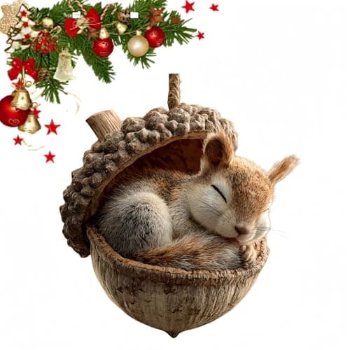 Image of Animals Christmas Tree Hanging Ornament,Forests Animal Acorn Ornaments,Christmas Decorations,2D Flat Acrylic Forests Pine Cones Animal Figures,Baubles for Christmas Tree,Seasonal Gifts(Squirrel)