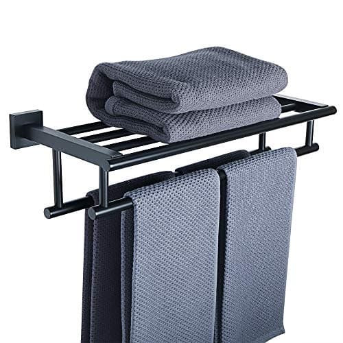 Image of Sayayo 20-Inch Black Towel Rail Wall Mounted SUS304 Stainless Steel Towel Rack Shelves Towel Holder with Double Towel Bars for Bathroom, EGZ8050-B