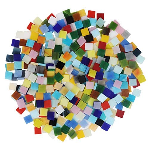 Image of Belle Vous Mixed Colour Stained Glass Mosaic Tiles (700 Pieces / 500g) - 1 x 1cm / 0.39 x 0.39 Inches - Assorted Square Tiles for Home Decoration, Photo Frames, Flower Pots, Mirrors, DIY Art & Crafts