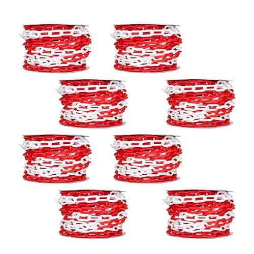 Image of Berry 25Meter Plastic Barrier Chain - Red & White | 8MM Safety Chain Roll | Durable Chain Link for Crowd Control, Road Safety, Construction, Parking, Warehouse & Event Barriers - Set of 8