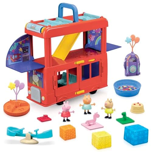 Image of Peppa Pig Peppa’s 2-in-1 Party Bus Playset with Toy Figures and Accessories, Interactive Toddler Toys for Girls and Boys, Red