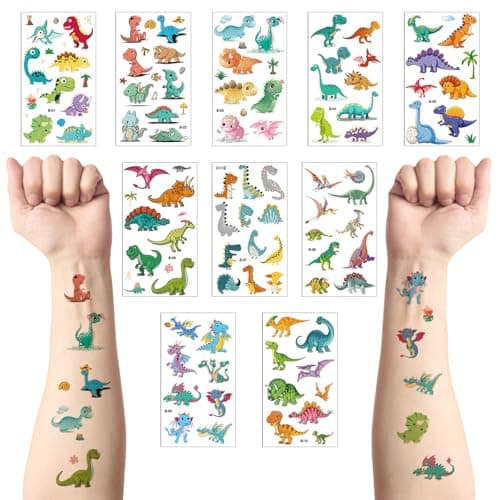 Image of 10 Pcs Dinosaur Temporary Tattoos Stickers for Kids,Dinosaur Party Bag Filler Favors Cute Fake Tattoos Stickers for Kids Boys Girls School Rewards Gifts