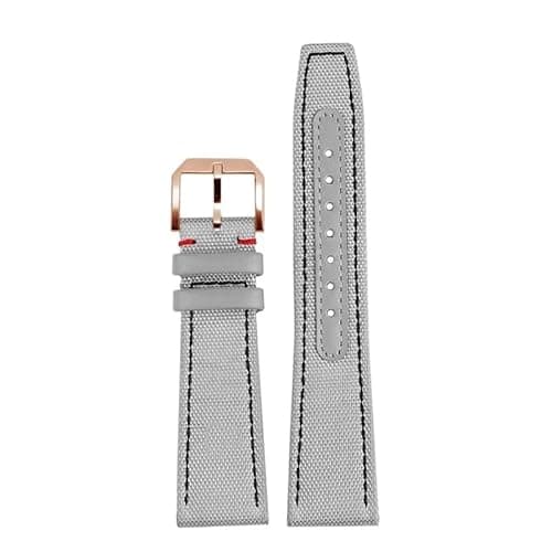 Image of Blue gray Nylon Fabric leather watch strap Compatible With IWC PILOT Mark 18 Portugal 20MM 21MM 22MM men wrist belt steel buckle bracelet(Gray RG pin,20mm)