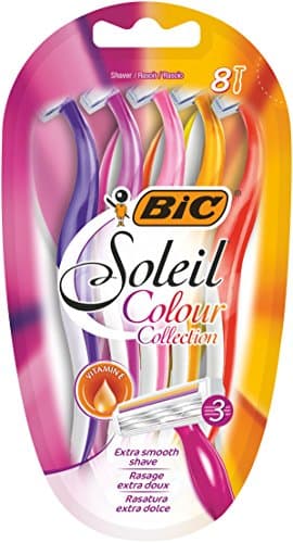 Image of BIC Miss Soleil Colour Collection 3-Blade Razors for Women with Easy Grip Handle and Lubricating Strips, Pack of 8