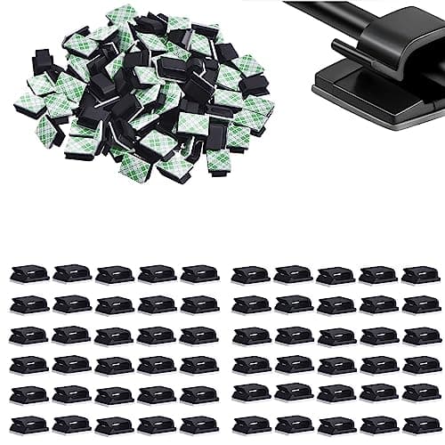Image of 60Pcs Black Self Adhesive Cable Clips, Cable Tidy Clips Sticky Wire Tidy Hooks Cables Management, Outdoor Hooks for Lights Christmas Light Hooks for Wall, Desk Office and Home Car Wire Clip