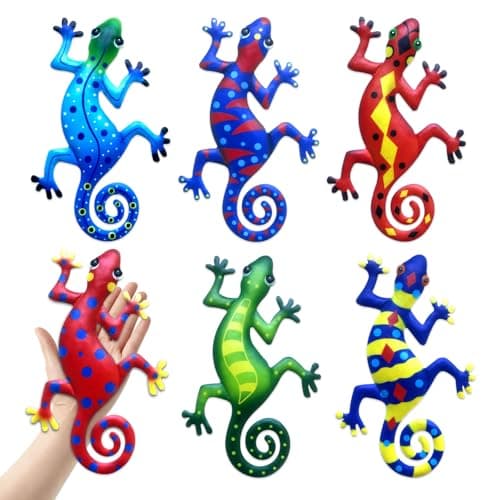 Image of Linkstyle Metal Gecko Garden Ornaments Outdoor, 6PCS Large Gecko Wall Art Decor, Wall Sculptures Ornaments Hanging for Fences Yard Balcony Porch Patio