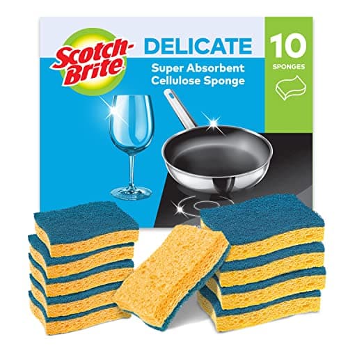 Image of Scotch-Brite Delicate Non-Sctratch Cellulose Scrub Sponge, Pack of 10 - Highly Absorbent Scouring Pad Ideal for Daily Cleaning Tasks