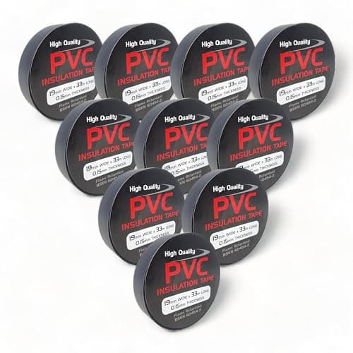 Image of 10 Rolls of Black PVC Electrical Insulation Tape, 33m Long x 19mm Wide, Adhesive Insulating Tape for Protecting Electrical Wires