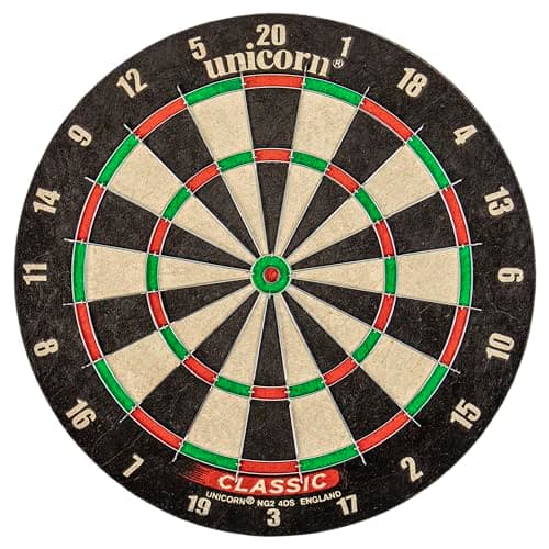 Image of Unicorn Classic Bristle Dartboard - Official Size for Tournaments - Reduced Bounce Outs with Rounded Wire Dividers - Made with Standard Quality Sisal - Staple-Free Bullseye