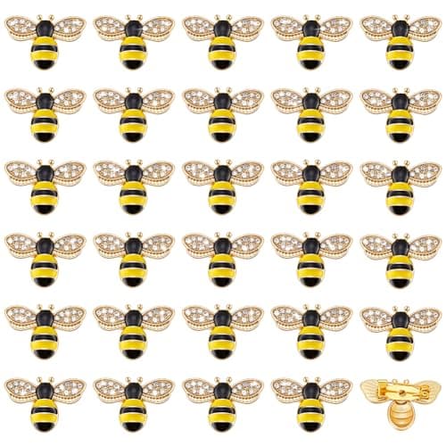 Image of PH PandaHall 30pcs Rhinestone Bee Brooches Gold Bee Lapel Pins Enamel Crystal Women's Brooches & Pins for Clothing Bags Hat Decoration Accessories Party