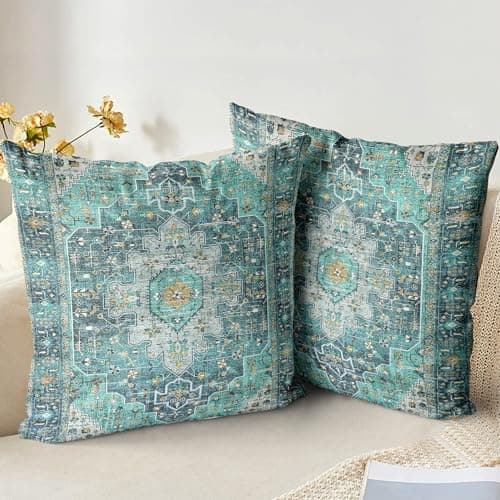 Image of XPHZZL Cushion Covers 45cm x 45cm Set of 2 Soft Decorative Square Throw Pillow Case Boho Pillowcases for Sofa Bedroom Outdoor Home Office Car Decor with Invisible Zipper - Teal/Multi