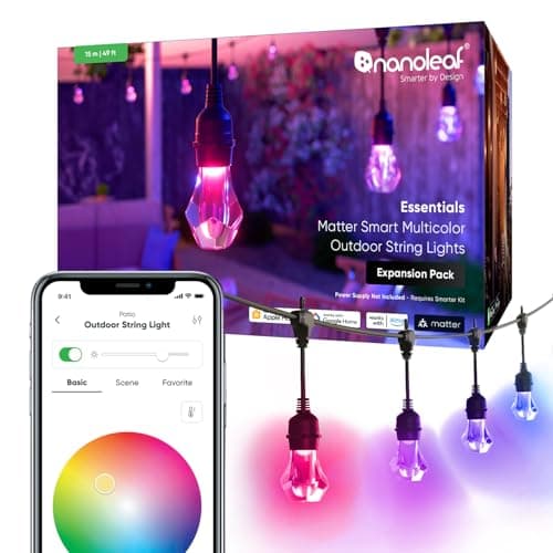 Image of nanoleaf Matter Essentials, 15M Outdoor LED String Lights Expansion Pack (RGBICW) - Smart Multicolor Lights with 16M+ Colours, IP65 Waterproof, 20 addressable LED Bulbs, WiFi, Bluetooth & Matter