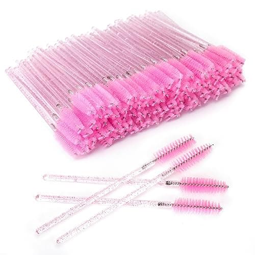 Image of G2PLUS 100 PCS Disposable Eyelash Brushes Spoolies: Pink Crystal Mascara Wands Applicator for Eyelash Extensions