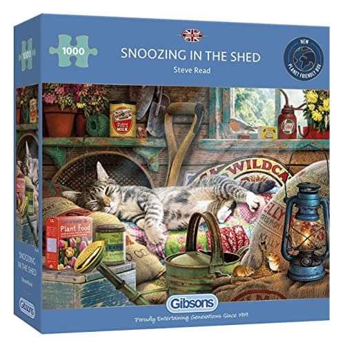 Image of Gibsons Snoozing in the Shed 1000 Piece Jigsaw Puzzle | Chilling Cat Puzzle | Sustainable Jigsaw for Adults Teens | Premium 100% Recycled Board | Great Gift | Gibsons Games