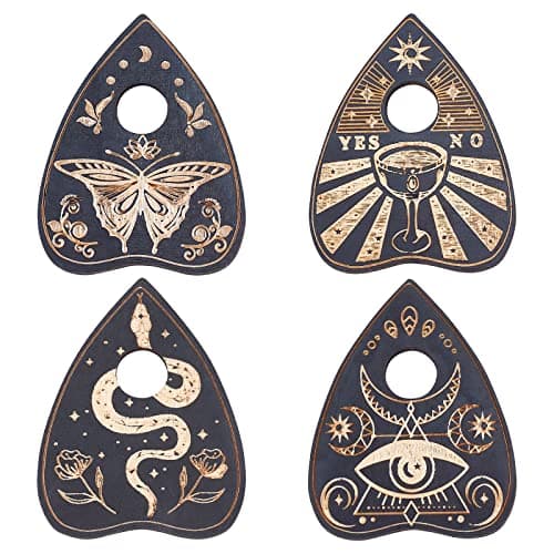 Image of CREATCABIN 4Pcs Wood Crystal Holder Planchette Mini Crystal Sphere Display Stand Witch Stuff Decor Carving Gifts Supplies Tools Small Tray Altar Decor Magic for Crystal Ball Stones Divination(Black)