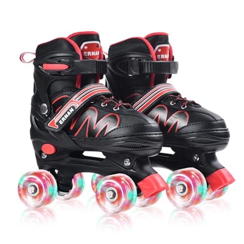 Image of ERNAN Roller skates kids Roller boots,8 Light up Wheels and 4 Sizes Adjustable.Rollerskates for Kids Beginners, Suitable for Indoor Outdoor (RED, M)