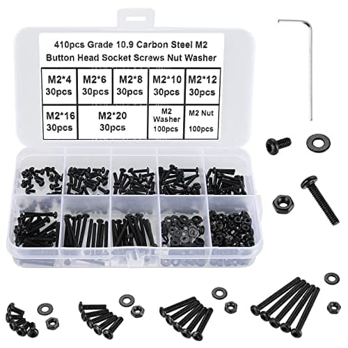 Image of FandWay 410Pcs M2 Bolts and Nuts Set,Button Head Machine Screws ISO 7380 Allen Screws,Black Hex Bolts and Washers Set 10.9 Grade Alloy Steel Fully Threaded With 1 Allen Key.