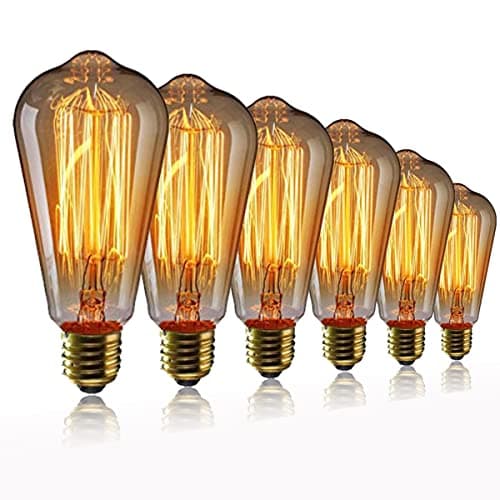 Image of Vintage Edison E27 Filament Light Bulb 40W ST64 - Retro Incandescent Industrial Style Bulb, Warm White, Decorative 6 Pieces