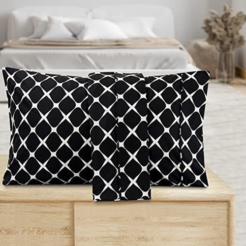 Image of Valerian Bloomingdale Pattern Pillowcase 1500 Thread Count 2-Piece Set Super Soft, Easy Slip-On and Wrinkle Resistant, Bloomingdale Queen Pillowcase, Black