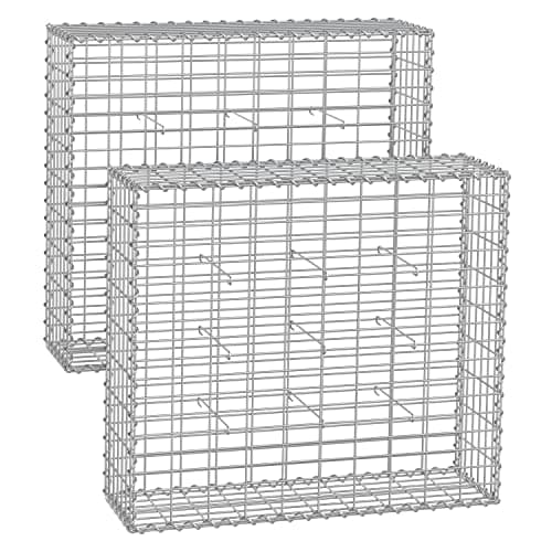 Image of SONGMICS Gabion Baskets, Metal Gabion Cages with 5 x 10 cm Mesh for Stones, Galvanised, Garden Decor Wall Partition, 100 x 90 x 30 cm, Set of 2, Silver GGB293V1