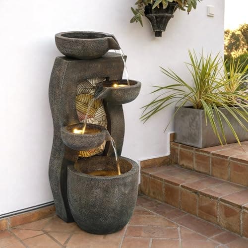 Image of Serenity Tiered Autumn Falls Water Feature with LED Lights Outdoor Indoor Garden Fountain Polyresin Self Contained Cascading Waterfall 74cm Patio Ornament with Pump 5m Cable