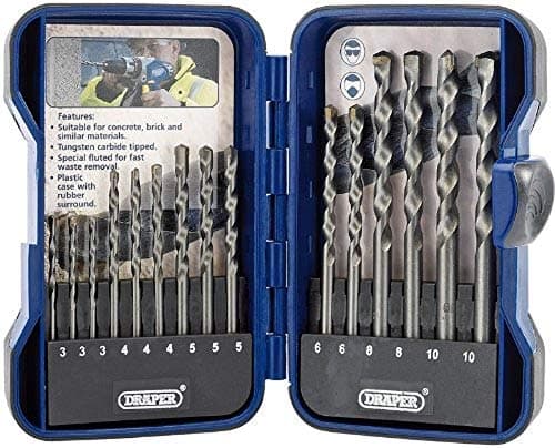 Image of Draper TCT Masonry 15 Piece Drill Bit Set | Carbon Steel Tools | Tungtsten Carbide Tip Drills | Brick Stone Slate Drill Kit | Heavy Duty Bits with Sturdy Case | 18550
