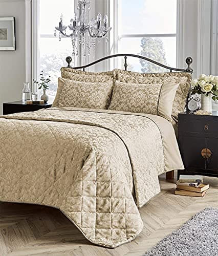 Image of Olivia Rocco Savoy Jacquard Duvet Set Easy Care Double King Super King Size Quilt Covers & Pillowcases Bedding, Single, Gold