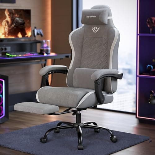 Image of SONGMICS Gaming Chair, Ergonomic Office Computer Desk Chair with Footrest, Spring Seat Cushion, Synchronised Armrests, Dove Grey OBG079GD06