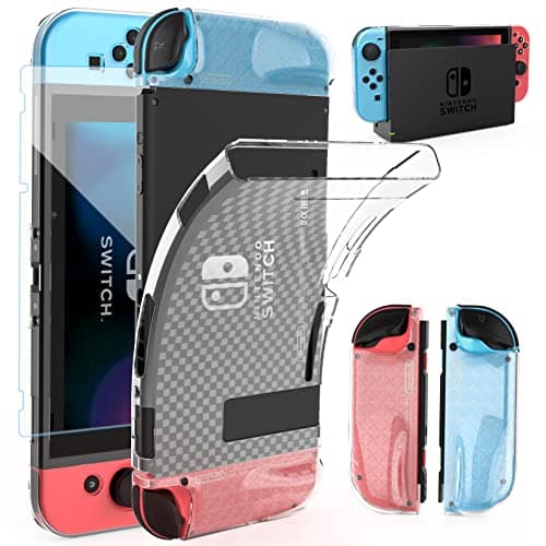 Image of HEYSTOP Case Compatible with Nintendo Switch Dockable Clear TPU Protective Case Cover Compatible with Nintendo Switch Grip with a Switch Tempered Glass Screen Protector and 6 Thumb Stick Caps