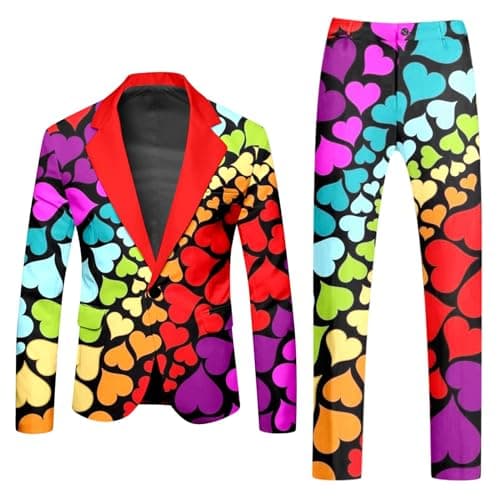 Image of Mymyguoe Neon Coloured Suit 2-Piece Men's Slim Fit Suit Jacket Suit Trousers Two Piece Set Funny Novelty Rainbow Suit Blazer Set Neon Theme Party Outfit Disco Night Club Performance Costume Set, s01