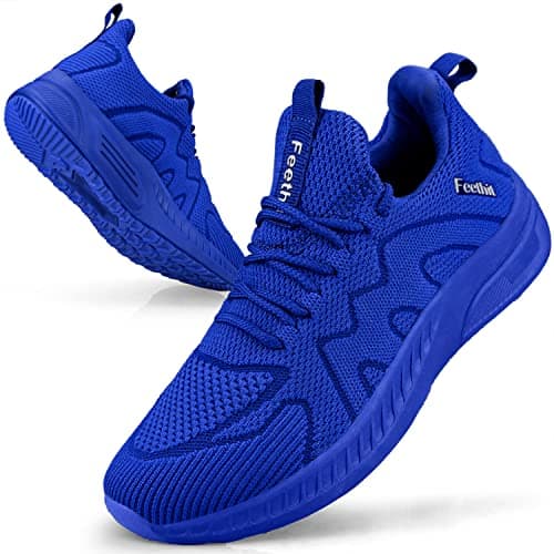 Image of Feethit Trainers Men Running Shoes Tennis Sports Training Walking Gym Athletic Fitness Fashion Sneakers Trainers for Men Breathable Lightweight Comfortable Outdoor Flat Shoes for Jogging Blue UK7