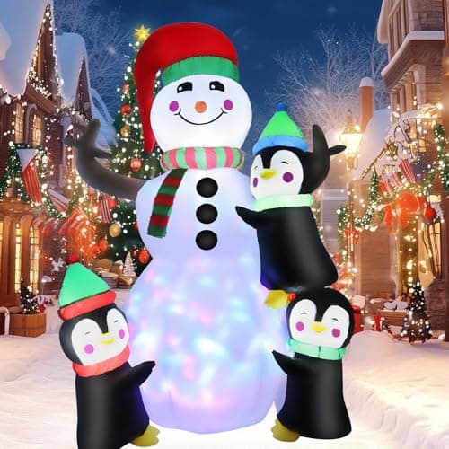 Image of TOTSUN 200cm/6.6FT Snowman Christmas Inflatables Decoration, Christmas Inflatable Outdoor Decorations with Built-in Rotating LED Light for Outdoor Party Patio Lawn GardenNovelty Decorations