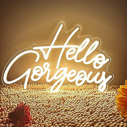 Image of HFHungkeong Hello Gorgeous LED Neon Sign Light Up Glow Signs USB Powered for Home Room Wall Birthday Party Wedding Decor Bar Backdrop, Hanging and Dimmable Switch
