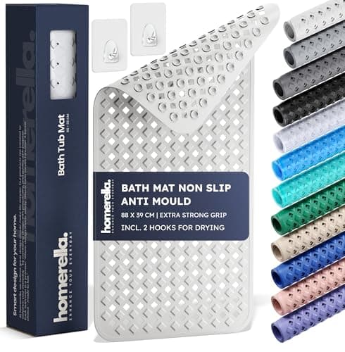 Image of Bathtub Mat Non Slip Anti Mould 88x39cm - homerella® Shower Mat Machine Washable & BPA free, Shower Mat Non Slip Anti Mould, Anti Slip Bath Mat, Shower Mats for Inside Shower and Tub