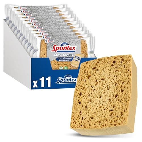 Image of Spontex - Heavy Duty Sponge - 11 x Blonde Vegetable Sponges Size XXL - with Reinforcement Fibres - Ideal for Large Cleaning