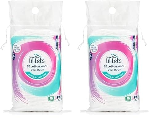 Image of Lil-Lets Cotton Wool Oval Pads, 50 Count, Certified Organic, 100% Pure Cotton Wool, Extra Large, Soft and Absorbent, Gentle on Skin, Dermatologically Tested (Pack of 2)