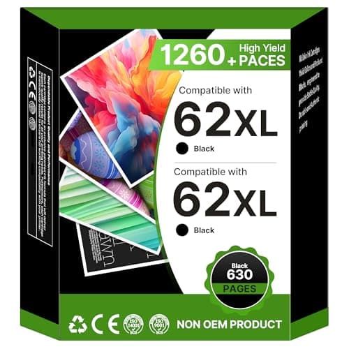 Image of 62XL Ink Cartridge Black Replacement for HP 62 62XL Black Ink Cartridges Printer Ink 62 XL for Envy 5540 5541 5542 5543 5544 5545 5546 5547 5548 5640 5642 5644 7640 OfficeJet 200 250 5740 5742 5744