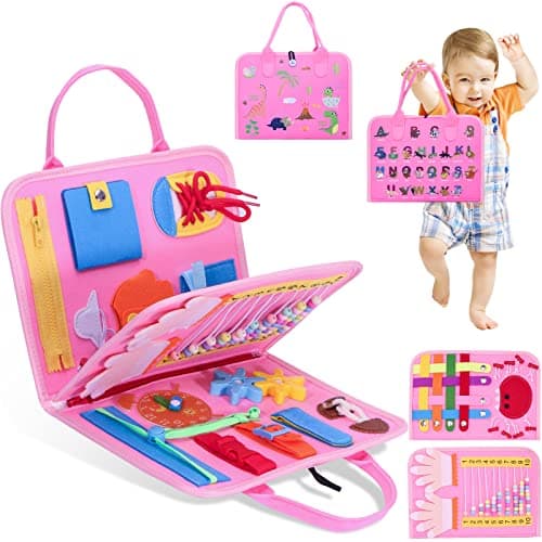Image of Busy Board for Toddlers, Montessori Sensory Toys Activity Board for Fine Motor Skills, Preschool Educational Learning Gifts for 1 2 3 4 5 Year Old Girls & Boys, Autism Toys, Car Airplane Travel Toy