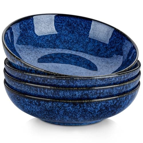 Image of vancasso Stern 38 oz/1140 ml Ceramic Pasta Bowl Set of 4, Large Salad Bowls for Serving, Microwave Oven Safe Soup Bowls for Kitchen, Blue Stoneware Bowl Set