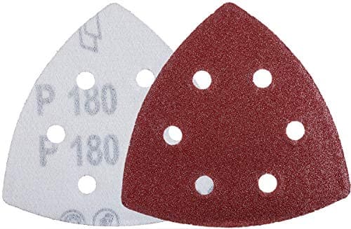 Image of YoiYee 180 Grit Delta Sanding Sheet, Hook and Loop Triangle Sandpaper Pad, Sand Paper Disk, 6 Holes, 93 x 93 x 93mm, 20 Pack